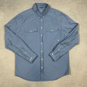 NORRØNA Men's Casual Button-Down Shirt L Blue Cotton Blend Long‎ Sleeve